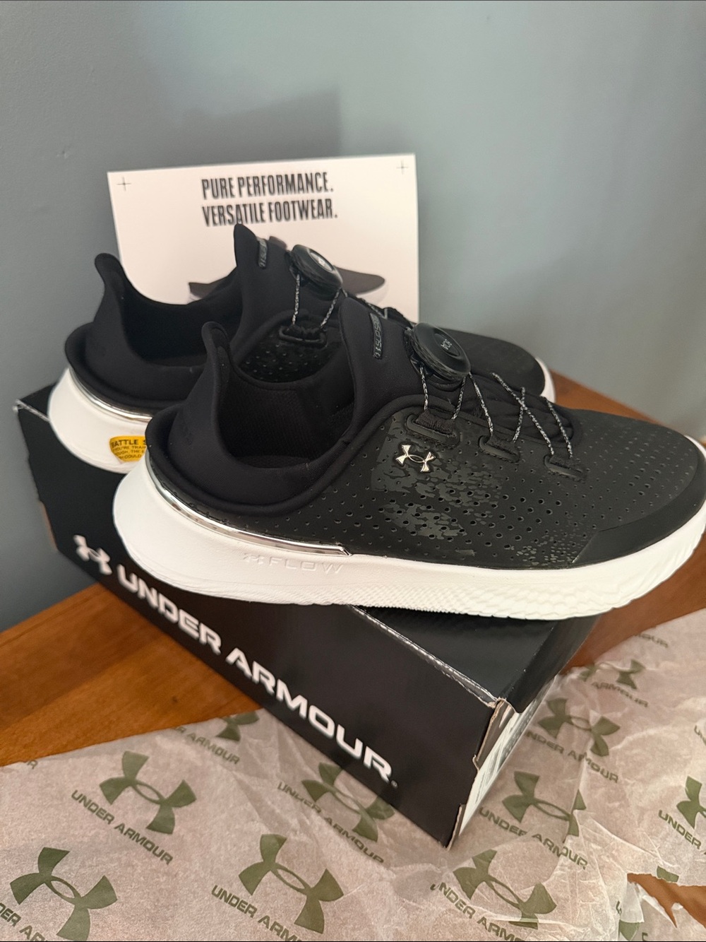 Under Armour Black and White Lace-Up Dial Training Sneakers